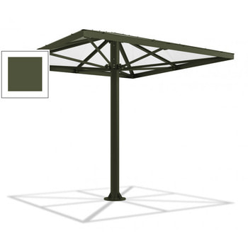 Überdachung Stahlschirm viereckig mit Kunststoffdach - für 8-10 Personen - 3.066 x 3.000 x 3.000 mm (HxBxT) - Farbe Olivgrün RAL 6003 Olivgrün