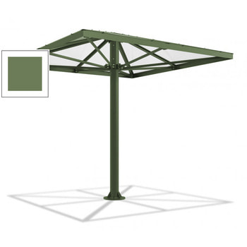 Überdachung Stahlschirm viereckig mit Kunststoffdach - für 8-10 Personen - 3.066 x 3.000 x 3.000 mm (HxBxT) - Farbe resedagrün RAL 6011 Resedagrün