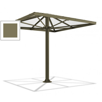 Überdachung Stahlschirm viereckig mit Kunststoffdach - für 8-10 Personen - 3.066 x 3.000 x 3.000 mm (HxBxT) - Farbe Schilfgrün RAL 6013 Schilfgrün