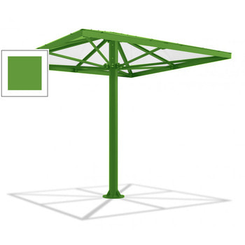 Überdachung Stahlschirm viereckig mit Kunststoffdach - für 8-10 Personen - 3.066 x 3.000 x 3.000 mm (HxBxT) - Farbe gelbgrün RAL 6018 Gelbgrün