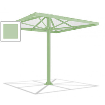 Viereckiger Stahlschirm mit Platz für bis zu 10 Personen, hier in der Farbe Weißgrün (RAL 6019)