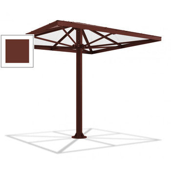 Überdachung Stahlschirm viereckig mit Kunststoffdach - für 8-10 Personen - 3.066 x 3.000 x 3.000 mm (HxBxT) - Farbe rotbraun RAL 8012 Rotbraun