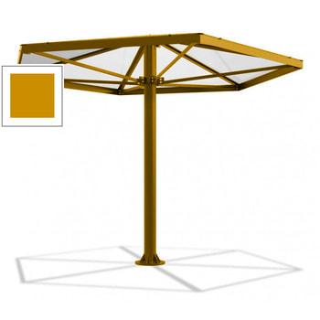 Überdachung Stahlschirm sechseckig mit Kunststoffdach - für 6-7 Personen - 3.046 x 3.950 x 3.450 mm (HxBxT) - Farbe Honiggelb RAL 1005 Honiggelb