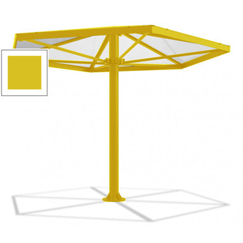 Überdachung Stahlschirm sechseckig mit Kunststoffdach - für 6-7 Personen - 3.046 x 3.950 x 3.450 mm (HxBxT) - Farbe Zitronengelb RAL 1012 Zitronengelb