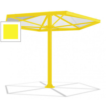 Überdachung Stahlschirm sechseckig mit Kunststoffdach - für 6-7 Personen - 3.046 x 3.950 x 3.450 mm (HxBxT) - Farbe zinkgelb RAL 1018 Zinkgelb