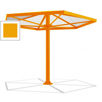Überdachung Stahlschirm sechseckig mit Kunststoffdach - für 6-7 Personen - 3.046 x 3.950 x 3.450 mm (HxBxT) - Farbe Sonnengelb RAL 1037 Sonnengelb