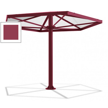 Sechseckiger Stahlschirm mit Platz für bis zu 7 Personen, hier in der Farbe Rotviolett (RAL 4002)