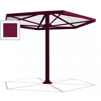 Sechseckiger Stahlschirm mit Platz für bis zu 7 Personen, hier in der Farbe Bordeauxviolett (RAL 4004)
