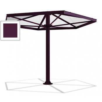 Sechseckiger Stahlschirm mit Platz für bis zu 7 Personen, hier in der Farbe Purpurviolett (RAL 4007)