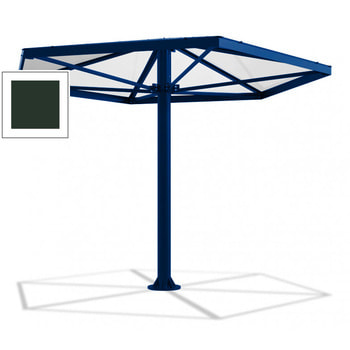 Sechseckiger Stahlschirm mit Platz für bis zu 7 Personen, hier in der Farbe Ultramarinblau (RAL 5002)