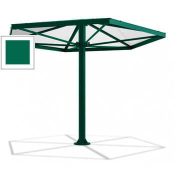 Sechseckiger Stahlschirm mit Platz für bis zu 7 Personen, hier in der Farbe Türkisgrün (RAL 6016)