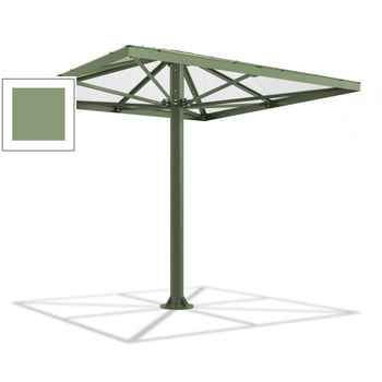 Überdachung Stahlschirm viereckig mit Kunststoffdach - für 8-10 Personen - 3.066 x 3.000 x 3.000 mm (HxBxT) - Farbe Blassgrün RAL 6021 Blassgrün