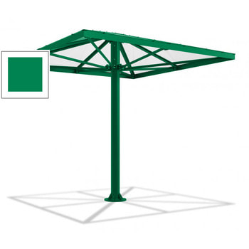 Überdachung Stahlschirm viereckig mit Kunststoffdach - für 8-10 Personen - 3.066 x 3.000 x 3.000 mm (HxBxT) - Farbe verkehrsgrün RAL 6024 Verkehrsgrün