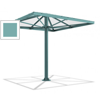Viereckiger Stahlschirm mit Platz für bis zu 10 Personen, hier in der Farbe Pastelltürkis (RAL 6034)