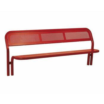 Sitzbank mit Rückenlehne, Flächen aus gelochtem Stahlblech, Farbe Purpurrot (RAL 3004)