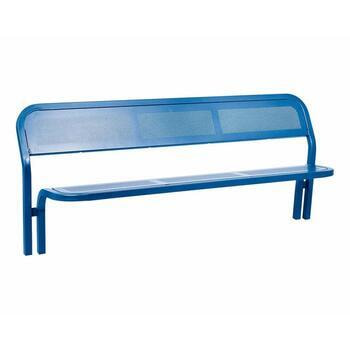Sitzbank gelochtes Stahlblech - 850 x 2.000 x 602 mm (HxBxT) - mit Rückenlehne - verzinkt - Einbetonierung - Farbe enzianblau RAL 5010 Enzianblau