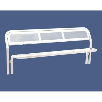 Sitzbank mit Rückenlehne, Flächen aus gelochtem Stahlblech, Farbe Reinweiß (RAL 9010)