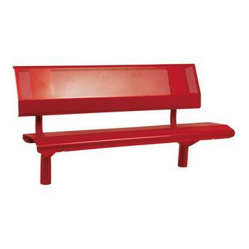 Sitzbank - mit Rückenlehne - gelochtes Blech - platzsparend - zum Einbetonieren - 860 x 1.500 x 650 mm (HxBxT) - Farbe purpurrot RAL 3004 Purpurrot