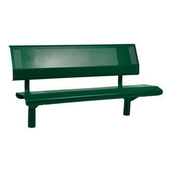 Sitzbank - mit Rückenlehne - gelochtes Blech - platzsparend - zum Einbetonieren - 860 x 1.500 x 650 mm (HxBxT) - Farbe moosgrün RAL 6005 Moosgrün
