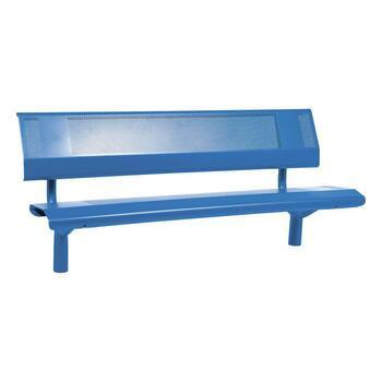Sitzbank - mit Rückenlehne - gelochtes Blech - platzsparend - zum Einbetonieren - 860 x 1.800 x 650 mm (HxBxT) - Farbe enzianblau RAL 5010 Enzianblau