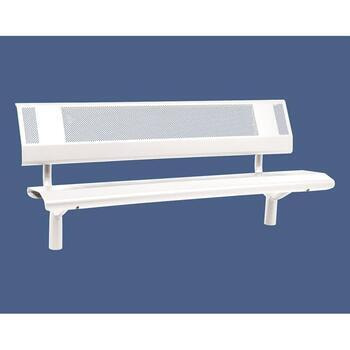 Sitzbank - mit Rückenlehne - gelochtes Blech - platzsparend - zum Einbetonieren - 860 x 1.800 x 650 mm (HxBxT) - Farbe reinweiß RAL 9010 Reinweiß