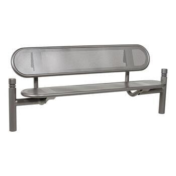 Stahlblech Sitzbank abgerundet - mit Rückenlehne - Pfosten mit Ringkopf - 860 x 1.800 x 568 mm HxBxT) - Farbe grau Grau