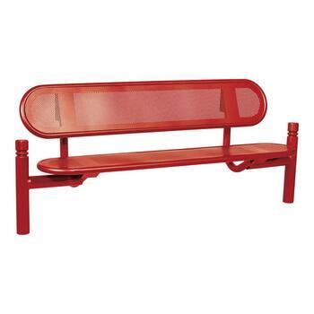 Stahlblech Sitzbank abgerundet - mit Rückenlehne - Pfosten mit Ringkopf - 860 x 1.800 x 568 mm HxBxT) - Farbe purpurrot RAL 3004 Purpurrot