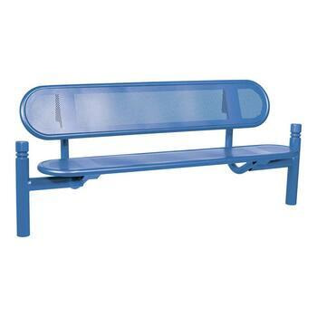 Stahlblech Sitzbank abgerundet - mit Rückenlehne - Pfosten mit Ringkopf - 860 x 1.800 x 568 mm HxBxT) - Farbe enzianblau RAL 5010 Enzianblau