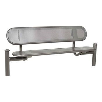 Stahlblech Sitzbank abgerundet - mit Rückenlehne - Pfosten mit Helmkopf - 860 x 1.800 x 568 mm HxBxT) - Farbe grau Grau