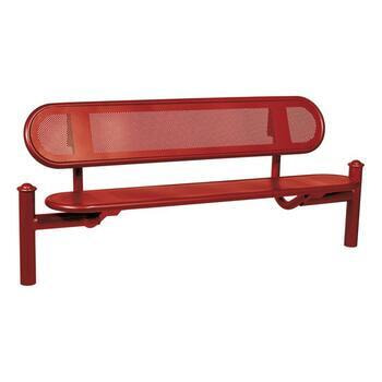 Stahlblech Sitzbank abgerundet - mit Rückenlehne - Pfosten mit Helmkopf - 860 x 1.800 x 568 mm HxBxT) - Farbe purpurrot RAL 3004 Purpurrot