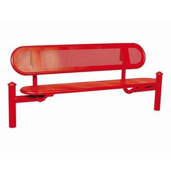 Stahlblech Sitzbank abgerundet - mit Rückenlehne - Pfosten mit Helmkopf - 860 x 1.800 x 568 mm HxBxT) - Farbe verkehrsrot RAL 3020 Verkehrsrot