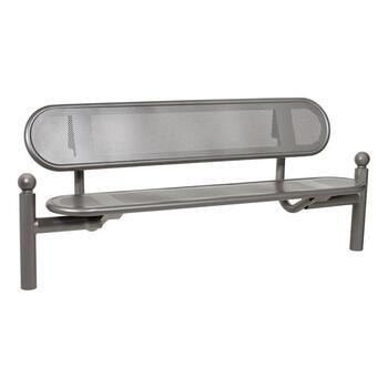 Stahlblech Sitzbank abgerundet - mit Rückenlehne - Pfosten mit Kugelkopf - 860 x 1.800 x 568 mm HxBxT) - Farbe grau Grau
