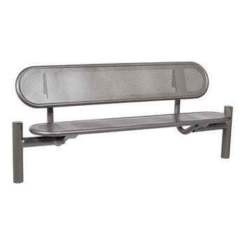 Stahlblech Sitzbank abgerundet - mit Rückenlehne - Pfosten mit Edelstahlkappe - 860 x 1.800 x 568 mm HxBxT) - Farbe grau Grau