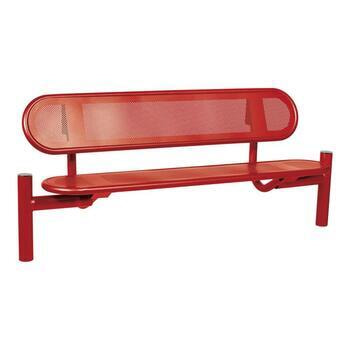 Stahlblech Sitzbank abgerundet - mit Rückenlehne - Pfosten mit Edelstahlkappe - 860 x 1.800 x 568 mm HxBxT) - Farbe purpurrot RAL 3004 Purpurrot