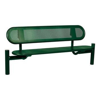 Stahlblech Sitzbank abgerundet - mit Rückenlehne - Pfosten mit Edelstahlkappe - 860 x 1.800 x 568 mm HxBxT) - Farbe moosgrün RAL 6005 Moosgrün