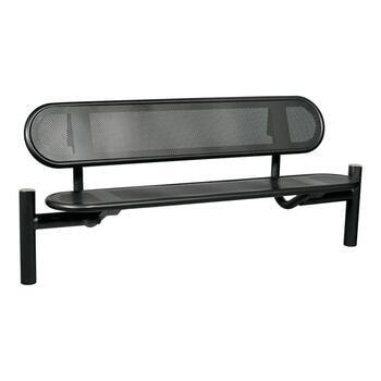 Stahlblech Sitzbank abgerundet - mit Rückenlehne - Pfosten mit Edelstahlkappe - 860 x 1.800 x 568 mm HxBxT) - Farbe tiefschwarz RAL 9005 Tiefschwarz