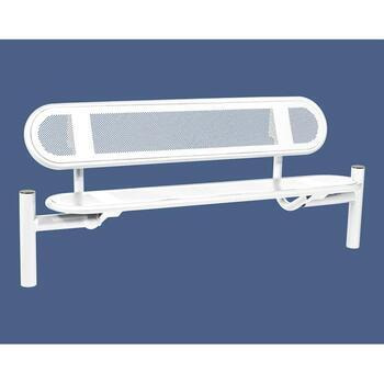 Stahlblech Sitzbank abgerundet - mit Rückenlehne - Pfosten mit Edelstahlkappe - 860 x 1.800 x 568 mm HxBxT) - Farbe reinweiß RAL 9010 Reinweiß