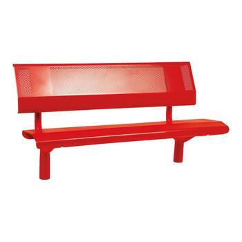 Sitzbank aus Stahl mit Rückenlehne, Breite 1.500 mm, Farbe wählbar (hier in der Farbevariante Verkehrsrot RAL 3020)