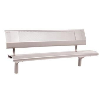 Sitzbank aus Stahl mit Rückenlehne, Breite 1.800 mm, Farbe wählbar (hier in der Farbevariante Seidengrau RAL 7044)