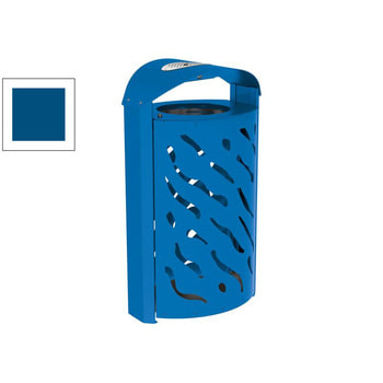 Mülleimer aus Stahl - 120 Liter - mit Deckel und Ascher - 1.026 x 594 x 435 mm (HxBxT) - Farbe enzianblau RAL 5010 Enzianblau
