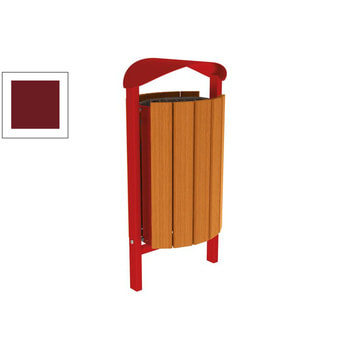 Mülleimer aus Stahl und Holz - Volumen 50 l - Dach - 953 x 502 x 344 mm (HxBxT) - Einbetonierung - Farbe purpurrot RAL 3004 Purpurrot