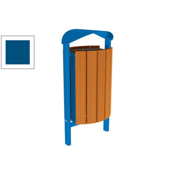 Mülleimer aus Stahl und Holz - Volumen 50 l - Dach - 953 x 502 x 344 mm (HxBxT) - Einbetonierung - Farbe enzianblau RAL 5010 Enzianblau