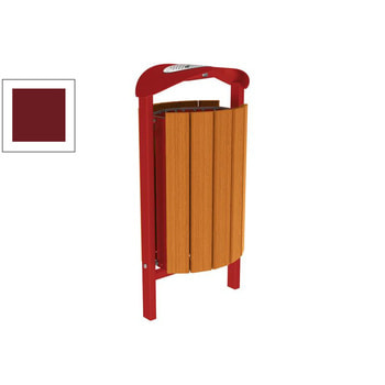 Mülleimer aus Stahl und Holz - Volumen 50 l - Dach mit Ascher - 953 x 502 x 344 mm (HxBxT) - Einbetonierung - Farbe purpurrot RAL 3004 Purpurrot