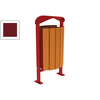 Mülleimer aus Stahl und Holz - Volumen 50 l - Dach - 953 x 502 x 344 mm (HxBxT) - Aufdübeln - Farbe purpurrot RAL 3004 Purpurrot