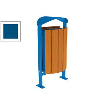 Mülleimer aus Stahl und Holz - Volumen 50 l - Dach - 953 x 502 x 344 mm (HxBxT) - Aufdübeln - Farbe enzianblau RAL 5010 Enzianblau