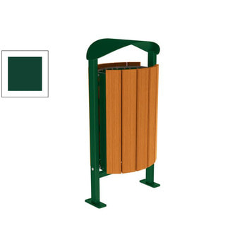 Mülleimer aus Stahl und Holz - Volumen 50 l - Dach - 953 x 502 x 344 mm (HxBxT) - Aufdübeln - Farbe moosgrün RAL 6005 Moosgrün