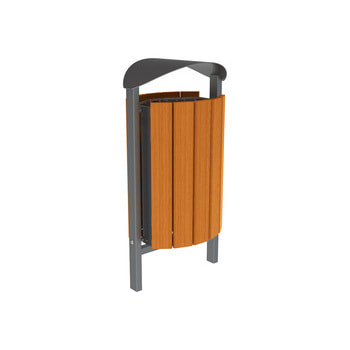 Mülleimer aus Stahl und Holz - Volumen 50 l - Dach - 953 x 502 x 344 mm (HxBxT) - Einbetonierung - Farbe wählbar 