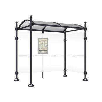 Buswartehalle, Unterstand, Seitenwand, Kopfmodell Kugel, ESG, Fahrplanschaukasten, 2.500 x 2.500 x 1.600 mm (HxBxT), Farbe tiefschwarz 2500 mm | RAL 9005 Tiefschwarz | eine | Kugel