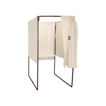 Wahlkabine, behindertengerecht, 2.075 x 1.000 x 1.300 mm (HxBxT), lackiertes Blech, nicht brennbarer Baumwollvorhang, mit Schreibbrett, barrierefrei behindertengerecht