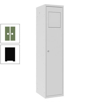 Wäschesammelschrank, Wäscheschrank, Einwurfklappe, Beutelhalter, 1.800 x 400 x 500 mm (HxBxT), Korpus tiefschwarz, Front resedagrün RAL 6011 Resedagrün | RAL 9005 Tiefschwarz